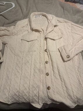 Michelle Mae Cream Cable-Knit Button Front Shirt